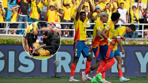 Yerson Mosquera festejando su gol con la Selección Colombia ante Argentina.
