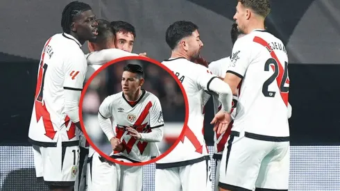 Jugadores del Rayo Vallecano celebran un gol contra Real Madrid.
