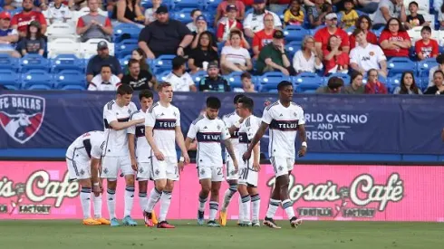 FRISCO, TEXAS – MAY 17: Pedro Vite #45 of Vancouver Whitecaps FC celebrates with his teammates after scoring his team's first goal during during the MLS game between Vancouver Whitecaps FC and FC Dallas at Toyota Stadium on May 17, 2023 in Frisco, Texas. (Photo by Omar Vega/Getty Images)
