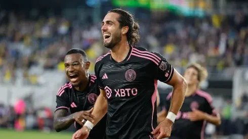 COLUMBUS, OH – APRIL 29: Inter Miami forward Leonardo Campana (9) celebrates his goal during the first half in a game against the Columbus Crew on April 29, 2023, at Lower.com Field in Columbus, Ohio. (Photo by Graham Stokes/Icon Sportswire via Getty Images)
