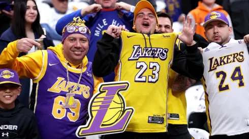Fans watch warmup between the Denver Nuggets and the Los Angeles Lakers during game one of the Western Conference First Round Playoffs at Ball Arena on April 20, 2024.