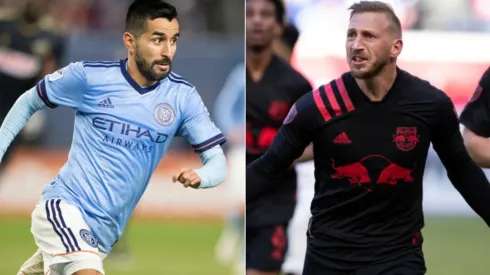 New York City FC vs. New York Red Bulls: Maxi Moralez (left) of the NYCFC and Daniel Royer of the NY Red Bulls (Getty).
