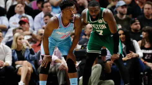 Jimmy Butler (left) and Jaylen Brown. (Getty)
