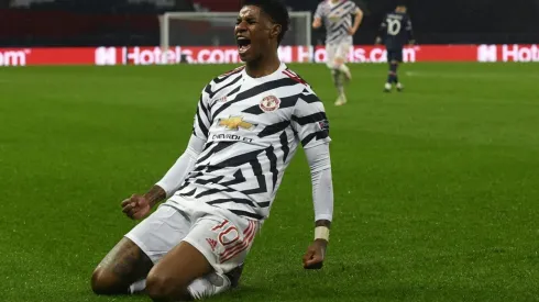 Marcus Rashford celebrates after scoring the 2-1 for Manchester United. (Getty)
