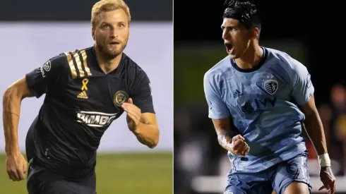 Kacper Przybylko (left) and Alan Pulido. (Getty)