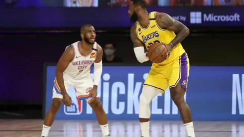 Chris Paul guarding LeBron James in the bubble. (Getty)
