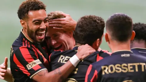 Jake Mulraney (left) celebrates after Jon Gallagher of Atlanta United scored a goal (Getty).
