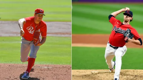 Reds' Trevor Bauer (left) and Indians' Shane Bieber (right). (Getty)
