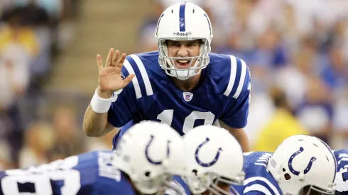 Peyton Manning #18 of the the Indianapolis Colts calls out the play in the first half against the Seattle Seahawks on August 20,2006.