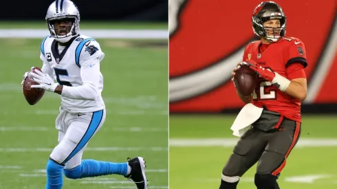 Panthers' Teddy Bridgewater (left) and Buccaneers' Tom Brady (right). (Getty)
