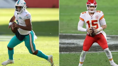 Tua Tagovailoa (left) and Patrick Mahomes (right). (Getty)
