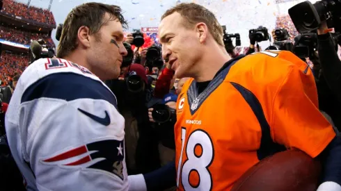 Tom Brady and Peyton Manning during their last meeting in 2015. (Getty)
