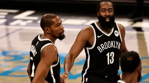 Kevin Durant had very good words to say about James Harden's defense. (Getty)
