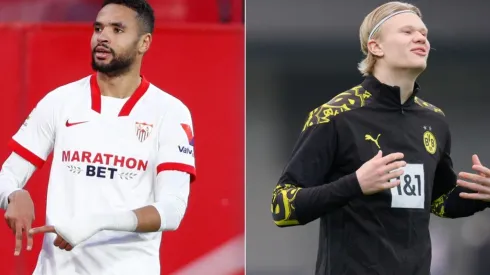 Sevilla's Youssef En-Nesyri (left) and Erling Haaland (right). (Getty)
