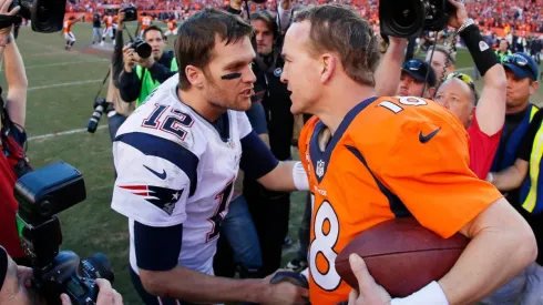 Tom Brady and Peyton Manning after their last duel. (Getty)
