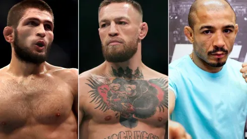 Khabib Nurmagomedov (left), Conor McGregor (c) and Jose Aldo.
