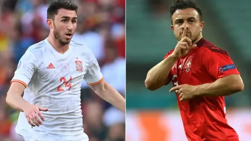 Ameryc Laporte of Spain (left) and Xherdan Shaquiri (Getty).