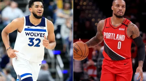 Karl-Anthony Towns (left) & Damian Lillard. (Getty)
