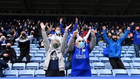 Leicester fans who attended the final matchday of the 2020/21 Premier League as a limited number of spectators were allowed to return into the stadiums. (Getty)
