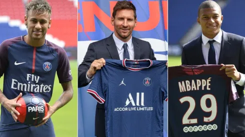 Neymar, Lionel Messi and Kylian Mbappé (Getty).
