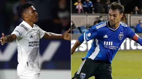 Rayan Raveloson of LA Galaxy (left) and Chris Wondolowski of San Jose Earthquakes. (Getty)
