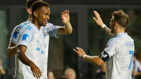 DC United's Ola Kamara (left) celebrates with teammates (Getty).
