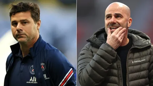 PSG manager Mauricio Pochettino (left) and Lyon coach Peter Bosz.
