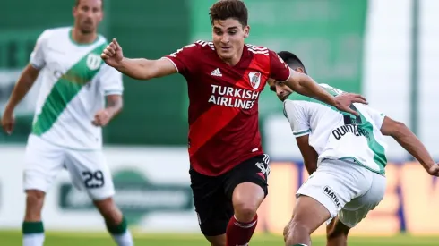 River Plate ace Julian Alvarez in action during a game against Banfield in the Copa de la Liga Profesional.
