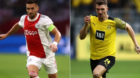 Dusan Tadic of AFC Ajax (left) and Thomas Meunier of Borussia Dortmund
