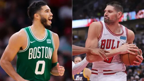 Jayson Tatum of Boston Celtics (left) and Nikola Vucevic of Chicago Bulls
