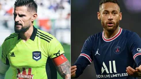 Benoît Costil of Bordeaux (left) and Neymar of PSG (right)
