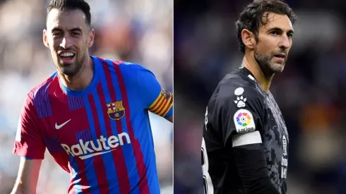 Sergio Busquets of Barcelona (left) and Diego Lopez of Espanyol  (right)
