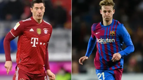 Robert Lewandowski of Bayern (left) and Frenkie De Jong of Barcelona
