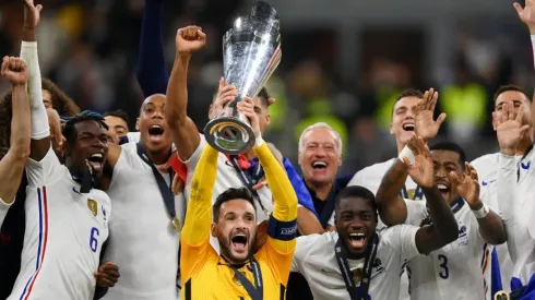 Hugo Lloris of France lifts The UEFA Nations League Trophy
