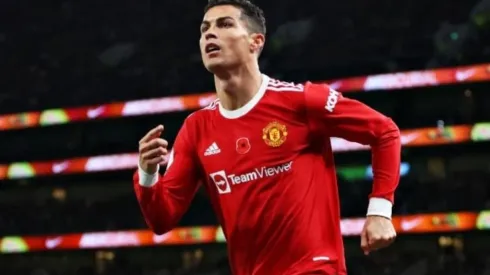 Cristiano Ronaldo of Manchester United celebrates scoring against Tottenham
