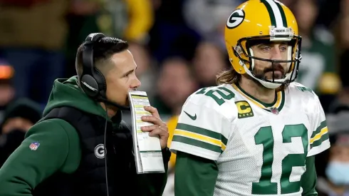 Head coach Matt LaFleur and quarterback Aaron Rodgers of Green Bay Packers