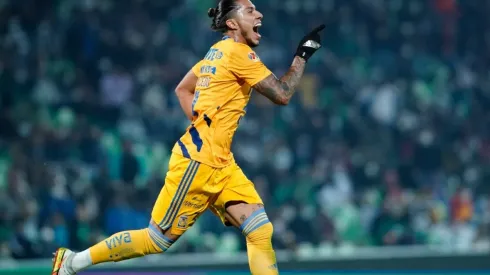 Carlos Salcedo of Tigres celebrates after scoring against Santos Laguna
