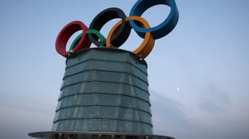 Olympic rings at the Beijing Olympic Tower
