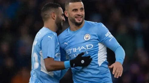 Riyad Mahrez and Kyle Walker of Manchester City