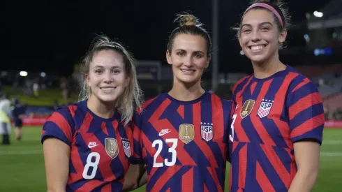 Ashley Sanchez, Emily Fox and Morgan Weaver of the United States