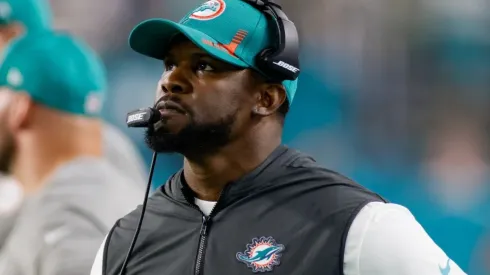 Former Miami Dolphins head coach Brian Flores during a game against New England Patriots
