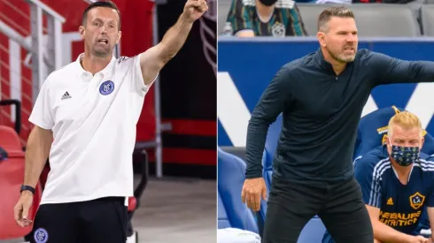 NYCFC coach Ronny Deila (left) and LA Galaxy manager Greg Vanney.
