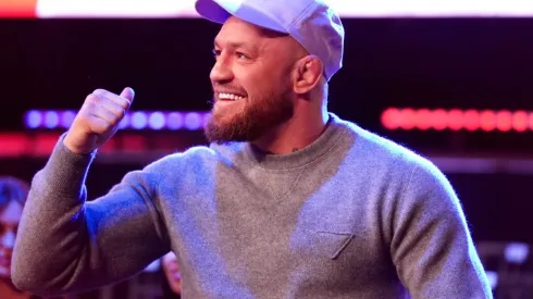 Conor McGregor gestures to the crowd at 3Arena, Dublin
