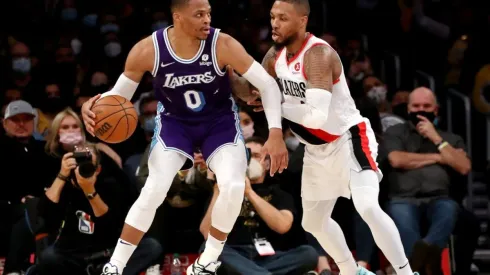 Damian Lillard guarding Russell Westbrook
