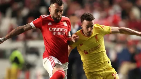 Nicolas Otamendi of Benfica and Diogo Jota of Liverpool
