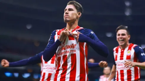 Cristian Calderon of Chivas celebrates after scoring
