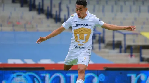 Sebastián Saucedo #07 of Pumas controls the ball during a Pumas UNAM match
