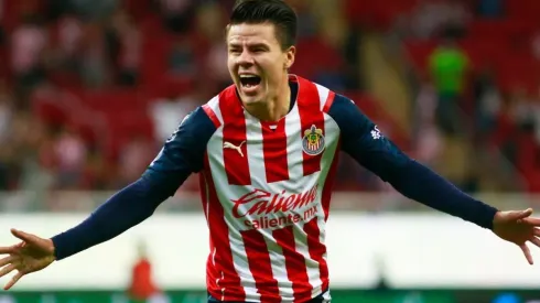 Pavel Perez of Chivas celebrates after scoring his team's second goal
