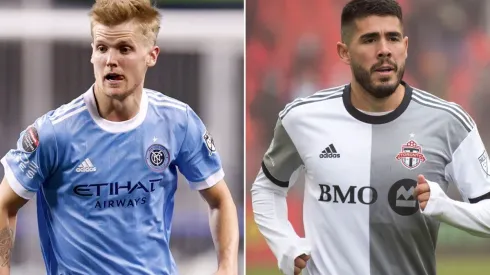 Keaton Parks of New York City FC and Alejandro Pozuelo of Toronto FC
