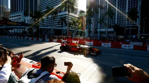 Red Bull Racing driver Patrick Friesacher performs a show run
